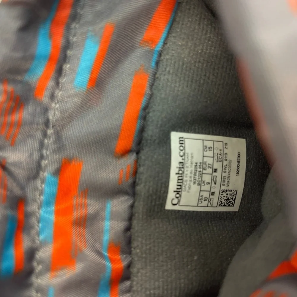 Columbia Boys Size 10 Powder Bug Forty Snow Boots Waterproof Gray Orange